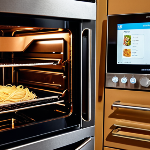 Home 14 **
> Modern Italian kitchen with smart oven displaying internal temperature, touch-screen refrigerator showing grocery list, and a multi-functional food processor preparing pasta. Warm, inviting lighting.
**
