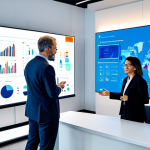A diverse group of adult professionals, fully clothed in modest business attire, are engaged in a collaborative discussion around a large interactive display in a modern, brightly lit technology innovation lab. The screen displays abstract data visualizations and sleek, minimalist AI interface elements. A subtly integrated, advanced robotic arm is visible in the background, hinting at human-machine synergy. The scene emphasizes innovation and cooperation, showcasing the daily impact of AI and robotics. Perfect anatomy, correct proportions, natural pose, well-formed hands, proper finger count, natural body proportions, safe for work, appropriate content, fully clothed, professional, family-friendly, high quality, studio lighting, detailed, photorealistic.